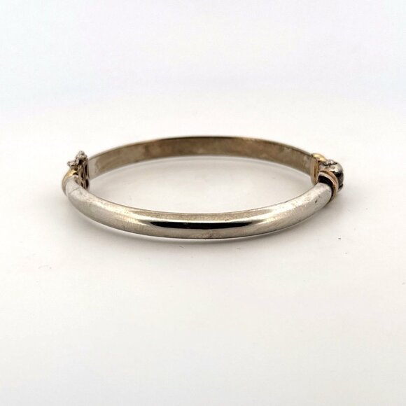 Vtg Designer Sterling Silver 925,2-Tone Hinged Bangle Bracelet, Thailand 6.5"